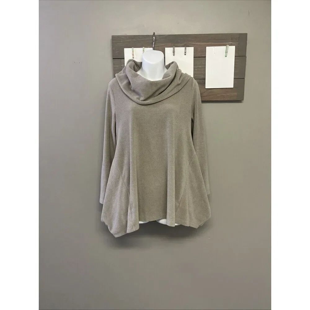 Soft Surroundings Beige Cowl Neck Long Sleeve Textured Tunic Top- Petite Small